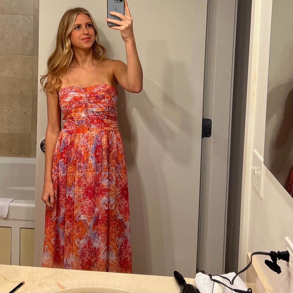 Floor length Anthropologie wedding guest dress
